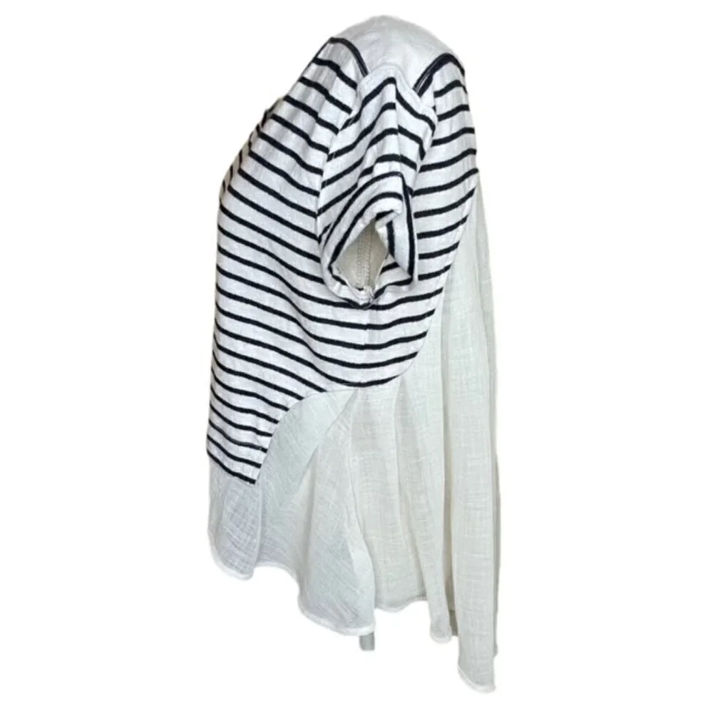 FREE PEOPLE French Kiss Striped Mixed Media Blouse - Size Small